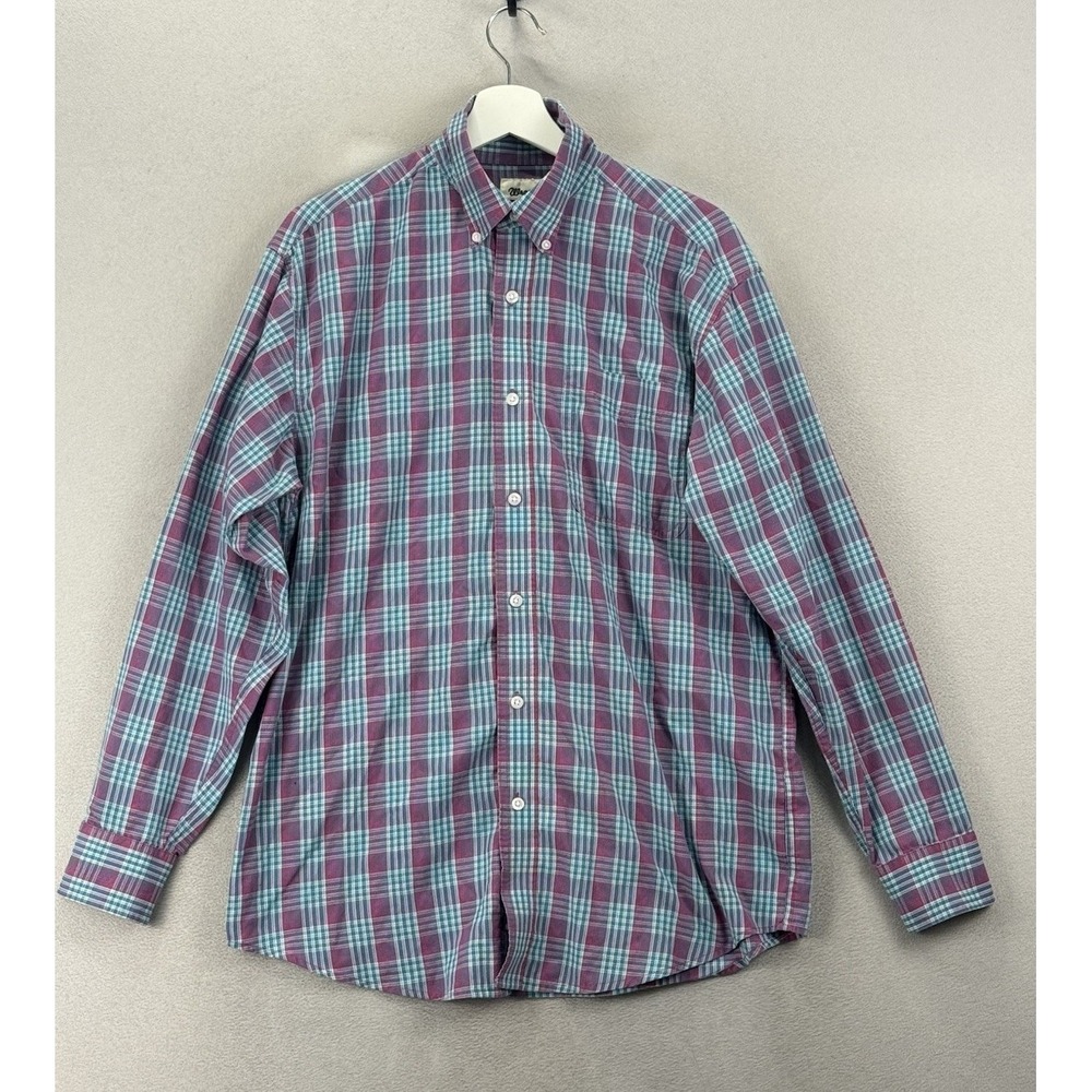 Wrangler Riata Men's Medium Purple Turquoise Plaid Button Down Western Shirt